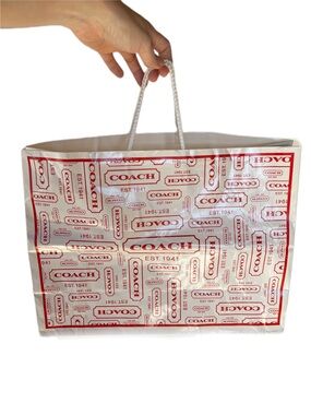 Vintage 90s limited edition Coach White and Red Logo Paper Gift Bag large tote